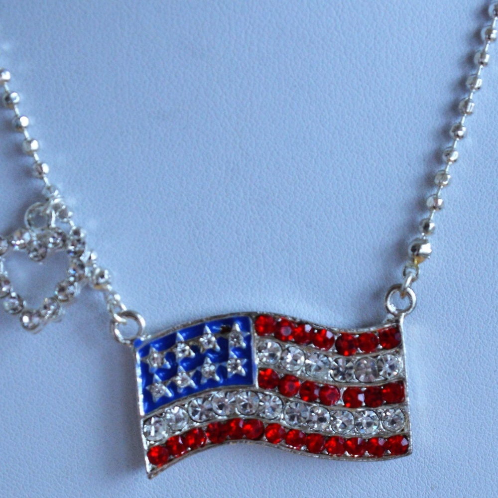COPY - Red, Clear, Blue Rhinestone Flag Necklace,…